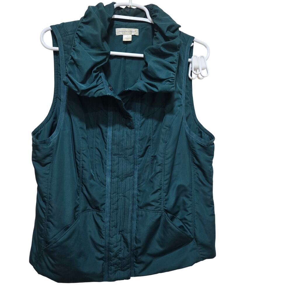 Christopher Banks Teal Ruffle Collar Puffer Vest Large